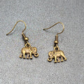 New Elephant Pierced Earrings Embossed Bronze tone Dangle 1/2"