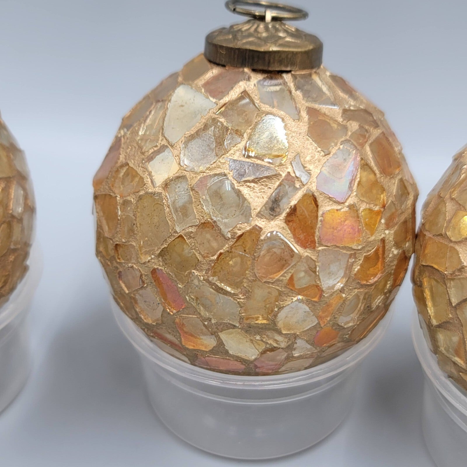 Vintage Lot of 3 Glass Kugel Style Mosaic Christmas Tree Ornament 3 in