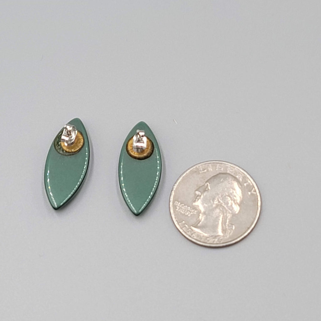 Vintage Pierced Earrings Dark Green Lucite Moonglow Drop 1"