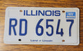 License Plate ILLINOIS RD 6547 Land of Lincoln Vintage Blue & White