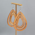 Wood Cut Large Boho Pierced Earrings Silver tone Dangle 2.75 in