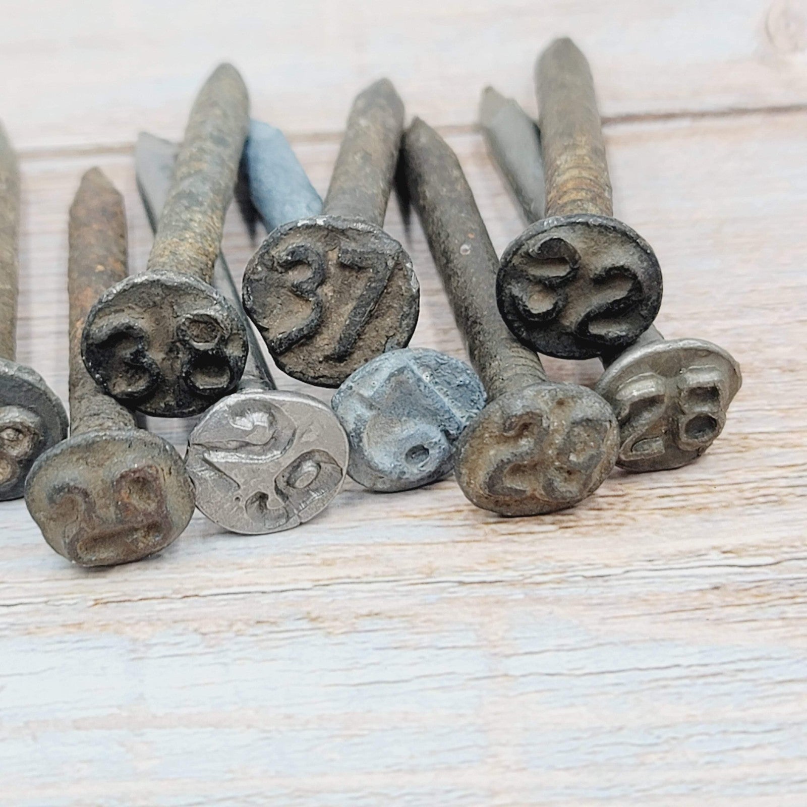Vintage Railroad Date Nail Lot of 11 Salvage Reclaimed Round Head Shaft
