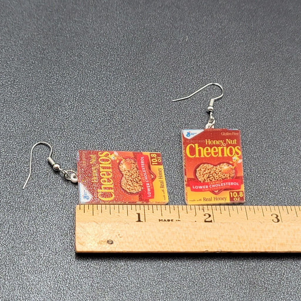 Honey Nut Cheerios Pierced Earrings Fun Breakfast Food Novelty 1.25"