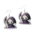 Halloween Purple Black Reaper Pierced Earrings Silver tone Dangle 1.5 in