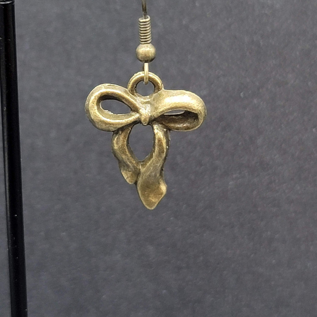 New Bow Pierced Earrings Bronze tone Dangle 7/8"