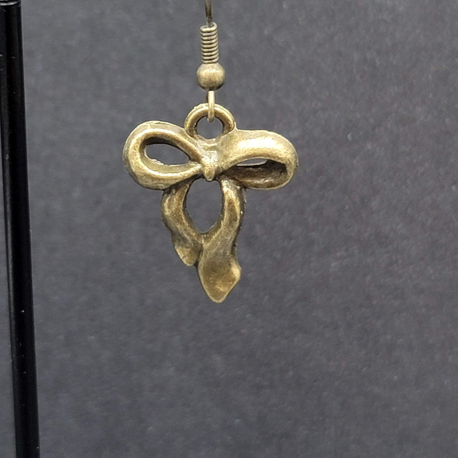 New Bow Pierced Earrings Bronze tone Dangle 7/8"