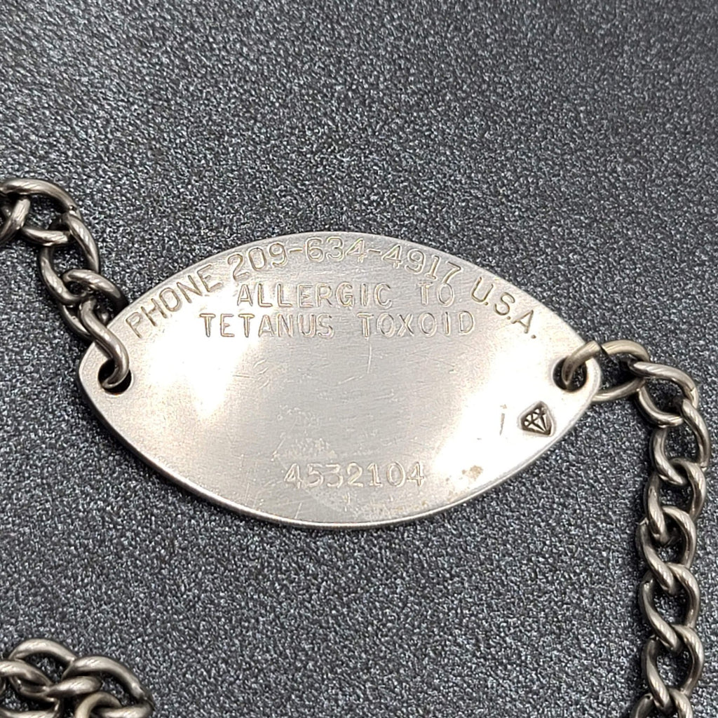 Medical Alert Bracelet Allergy to Tetanus Toxoid Stainless Steel 8.5" Adj