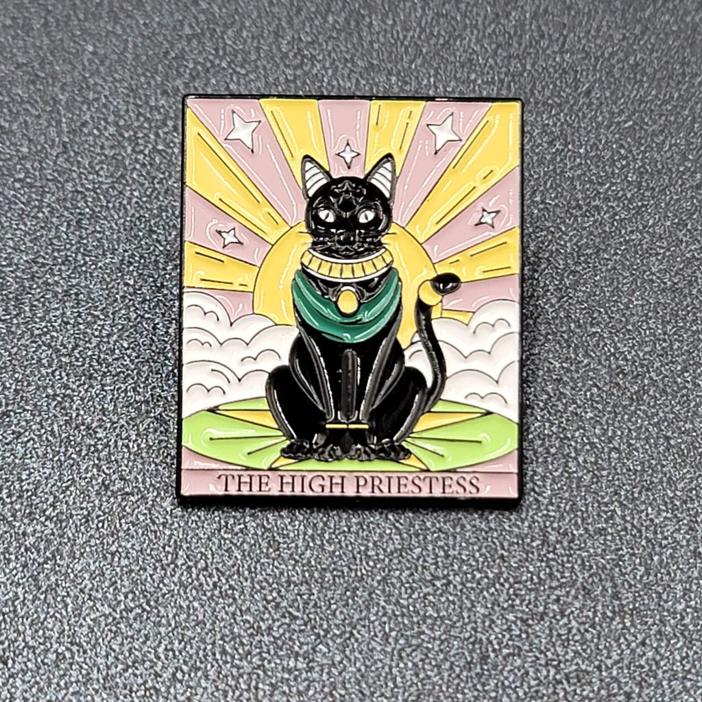 The High Priestess Tarot Card Black Cat Enamel Lapel Hat Pin 1 1/8"