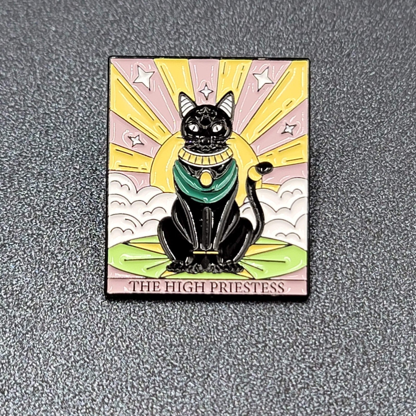 The High Priestess Tarot Card Black Cat Enamel Lapel Hat Pin 1 1/8"