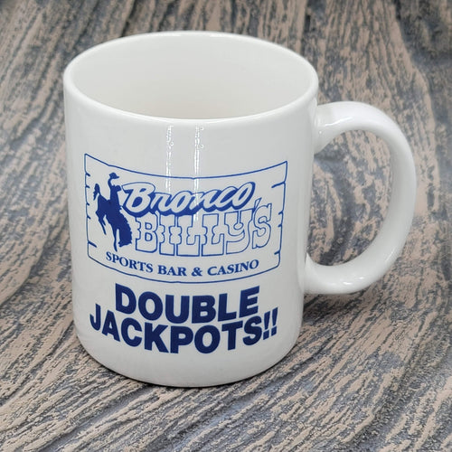Bronco Billy's Sports Bar & Casino Ceramic Coffee Mug White Blue