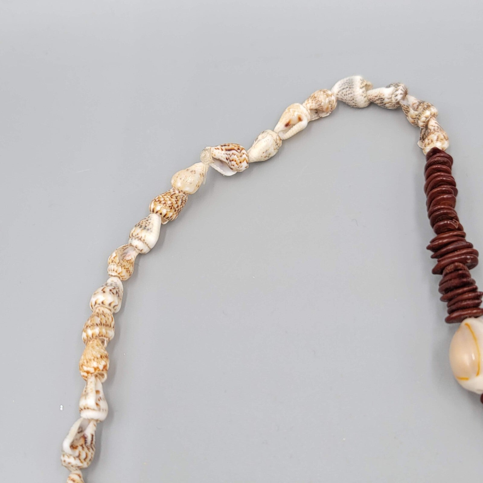 Vintage Apple Seed and Cowrie Shell Bead Necklace Long Handmade 37"