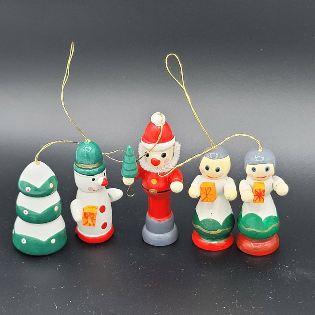 Lot of 5 Wooden Ornaments Christmas Tree Decorations Santa Tree Snowman Figures