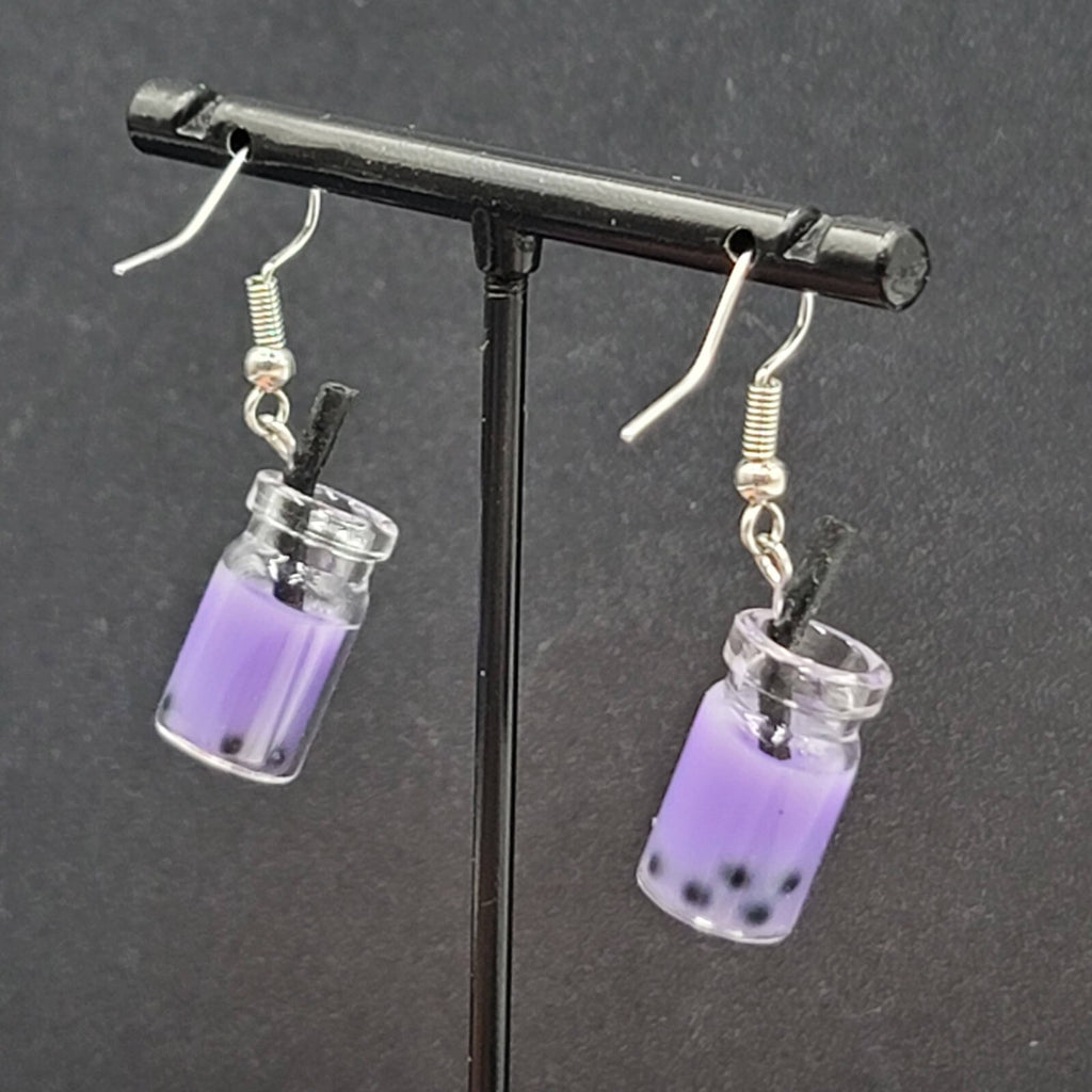 Purple Boba Tea Pierced Earrings New Dangle Smoothie Tea 1"
