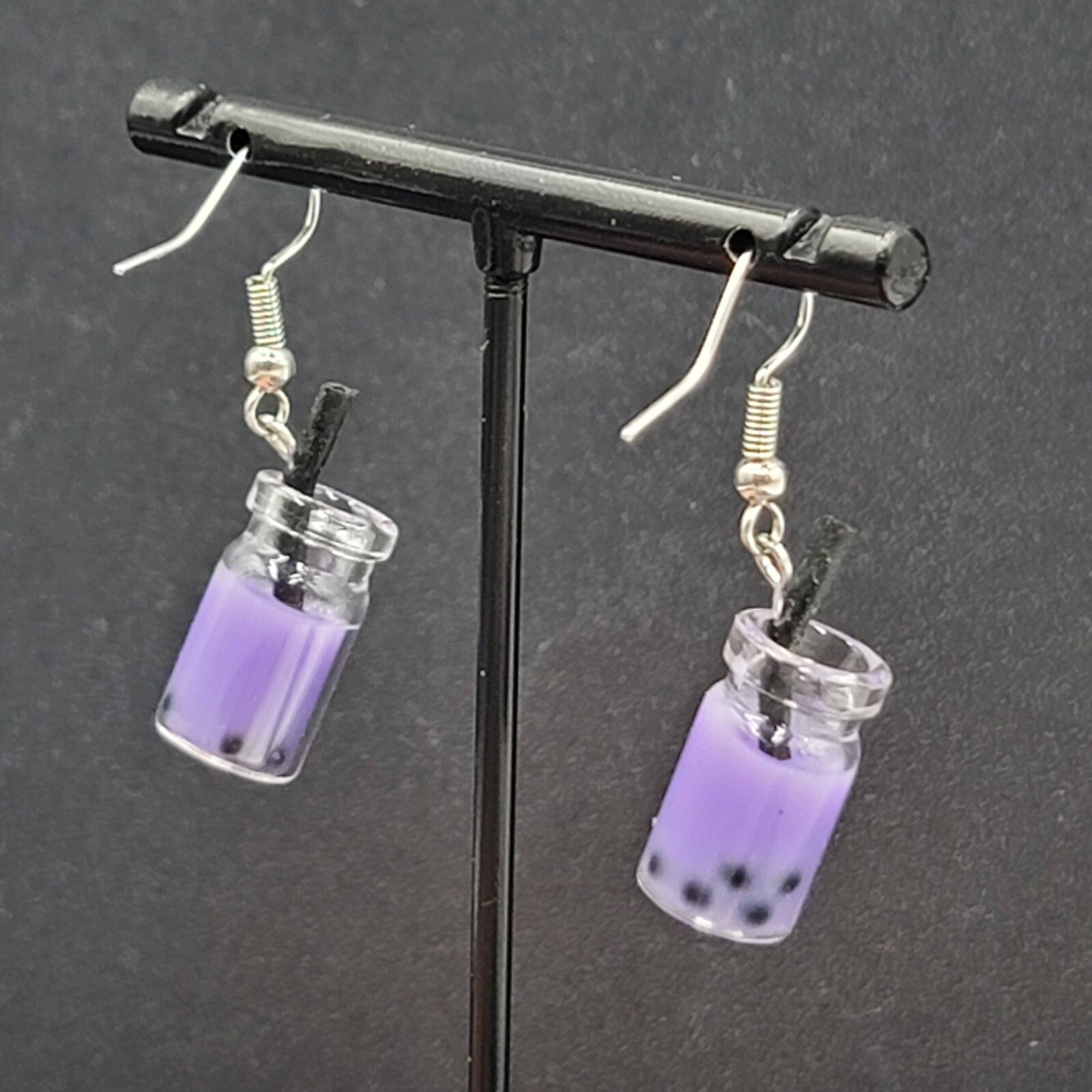 Purple Boba Tea Pierced Earrings New Dangle Smoothie Tea 1"