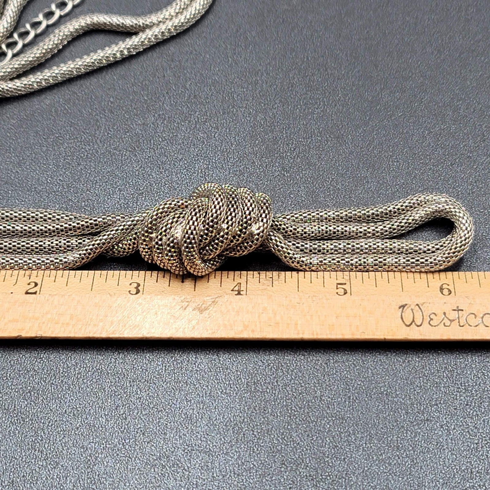 Vintage Snake Chain Knot Necklace Silver tone Large Statement 24"-27"