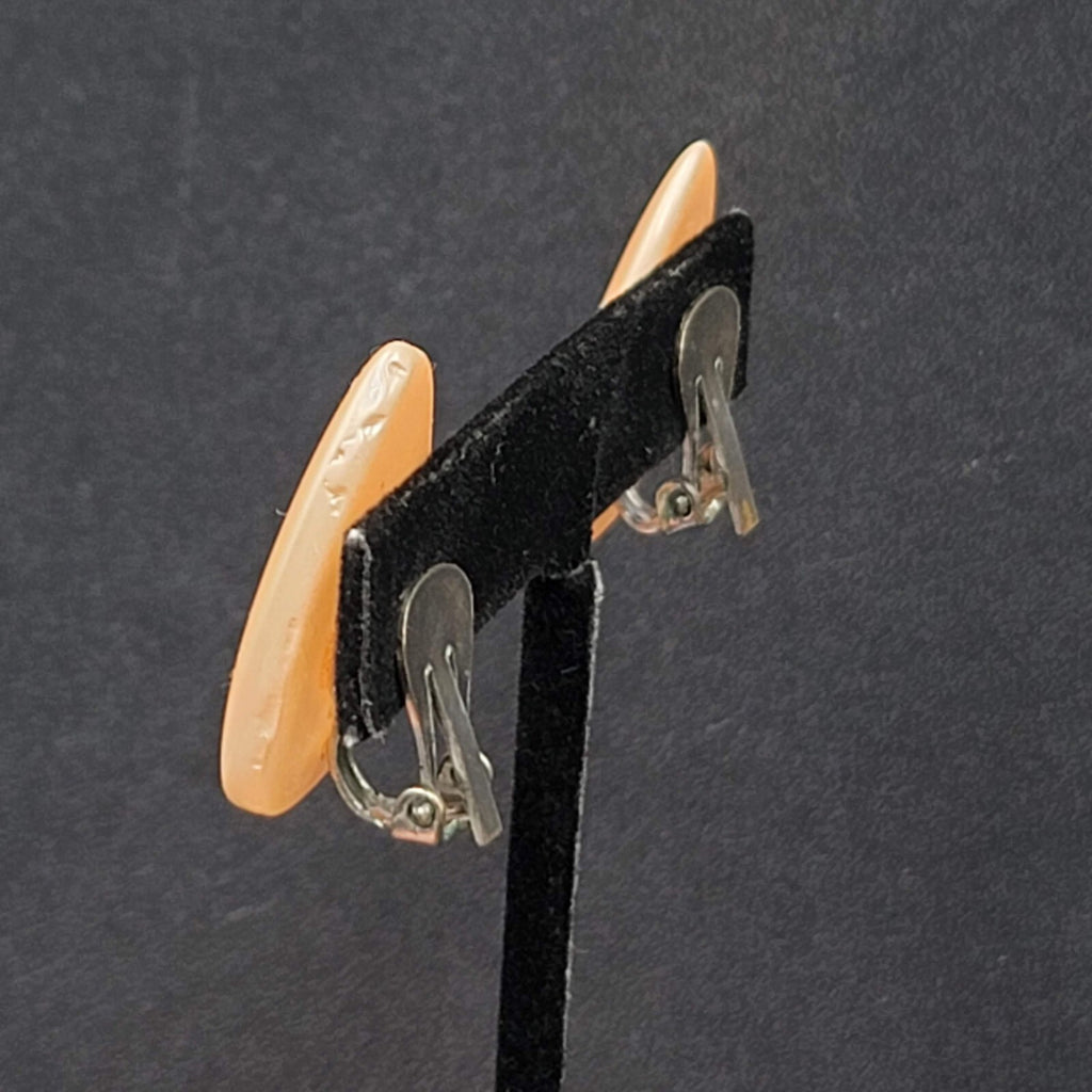 Vintage Clip on Earrings Teardrop Peach Acrylic Climber 1.25"