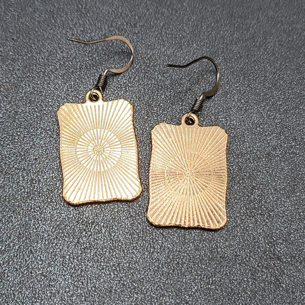 Tarot Card Pierced Earrings The STAR Gold tone Black 1"