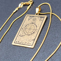 WHEEL OF FORTUNE Tarot Card Pendant Necklace Major Arcana Gold tone 18”.