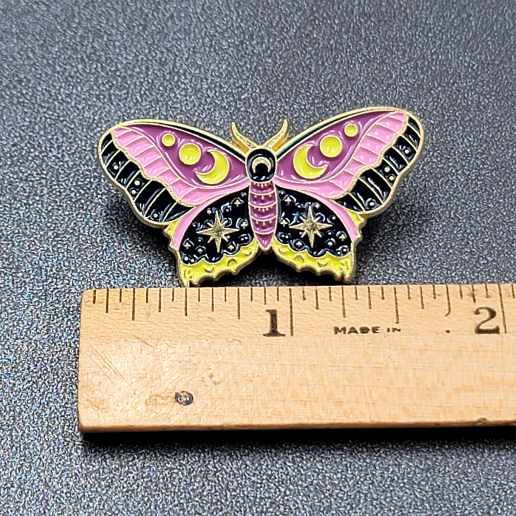 Moth Purple Pink Enamel Lapel Hat Pin Moon Phase 1.5"