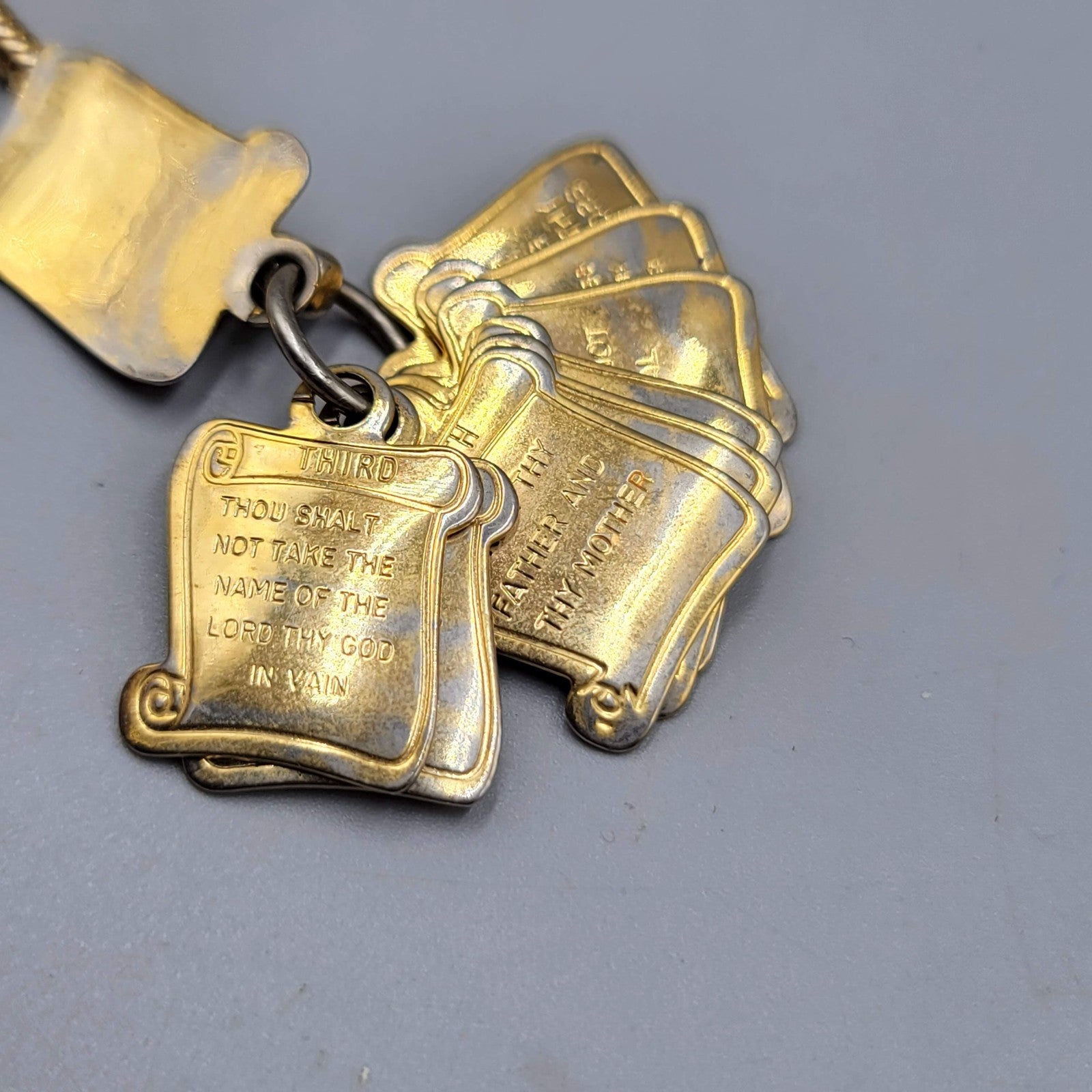 Vintage Ten Commandments Keychain Religious Christian Bible Verse Scroll Collect