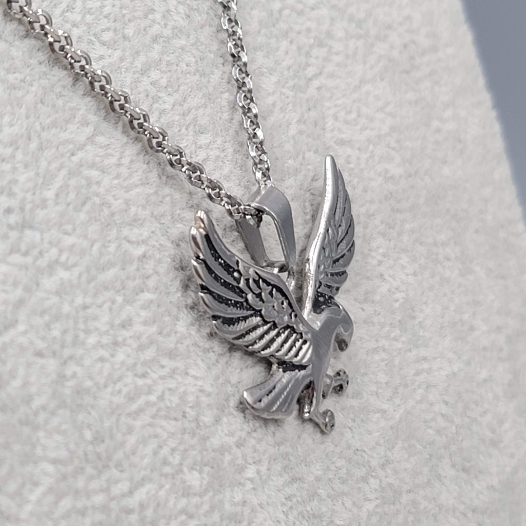 Mens Eagle Pendant Necklace Silver tone Rolo Chain 24 in