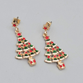 Christmas Tree Pierced Earrings Gold tone Dangle 1.25 in