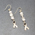 Sterling Silver Pierced Earrings 925 Beaded Awareness Ribbon 1.75" 