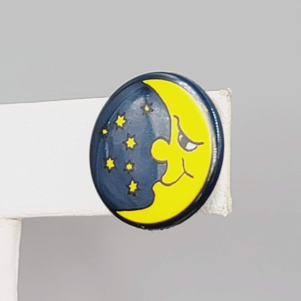 Crescent Moon Pierced Earrings Man in the Moon Round Night Sky 5/8"