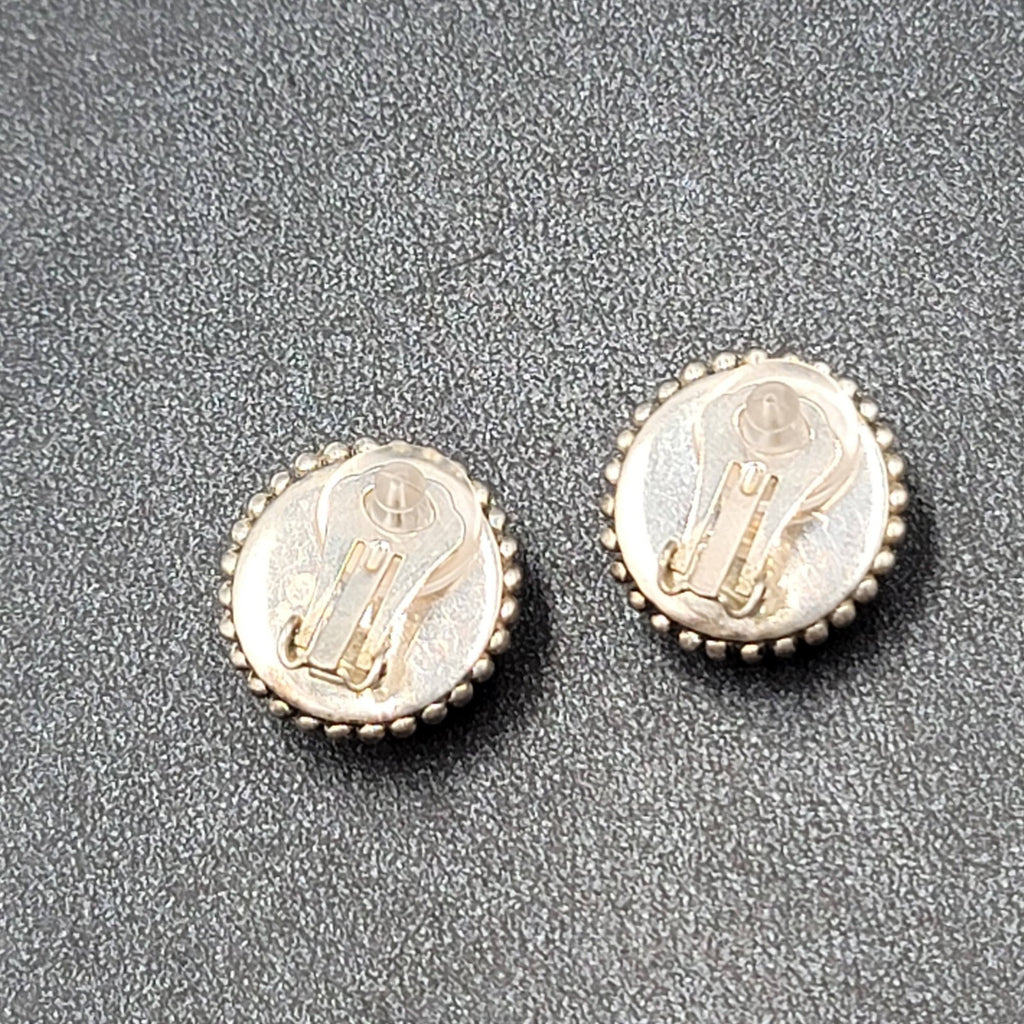 Vintage Clip on Earrings Silver Plated Black Stone Cabochon Studs 3/4"