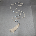 BR Banana Republic Necklace Blue Bead Chain Tassel Pendant Long 30"