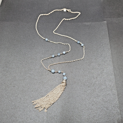 BR Banana Republic Necklace Blue Bead Chain Tassel Pendant Long 30"