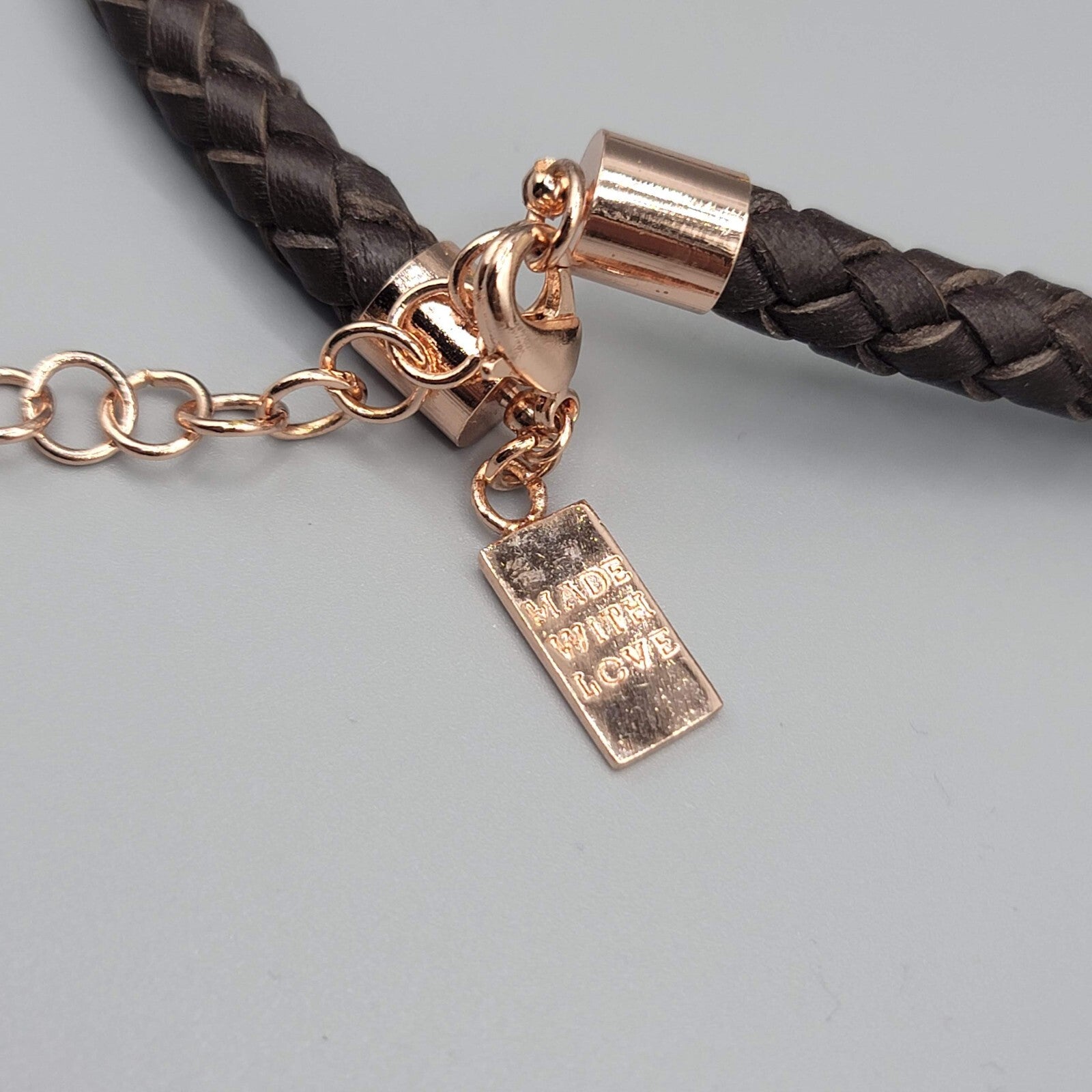 Statement Signed Necklace Rhinestone Pendant Braided Leather Cord 18"-21"