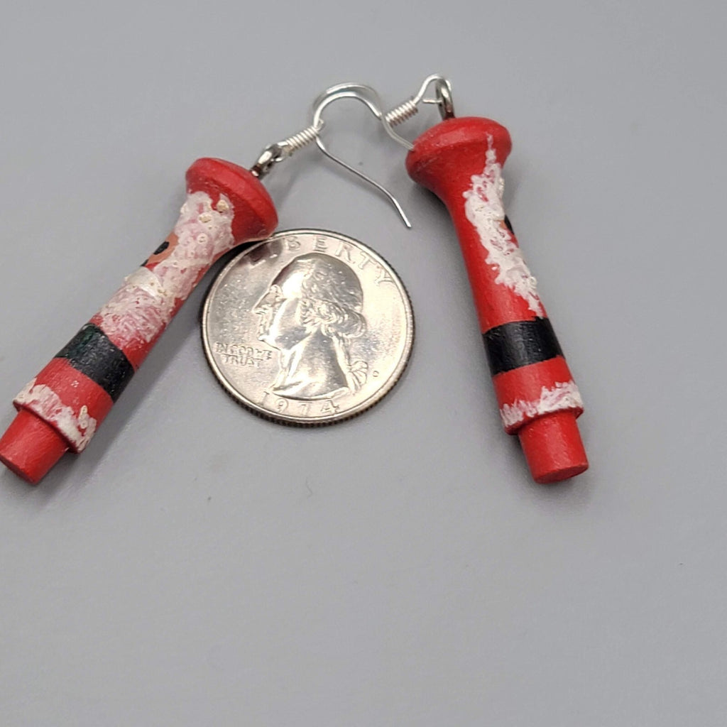 Vintage Christmas Santa Pierced Earrings Hand Painted Wood Dangle 2"