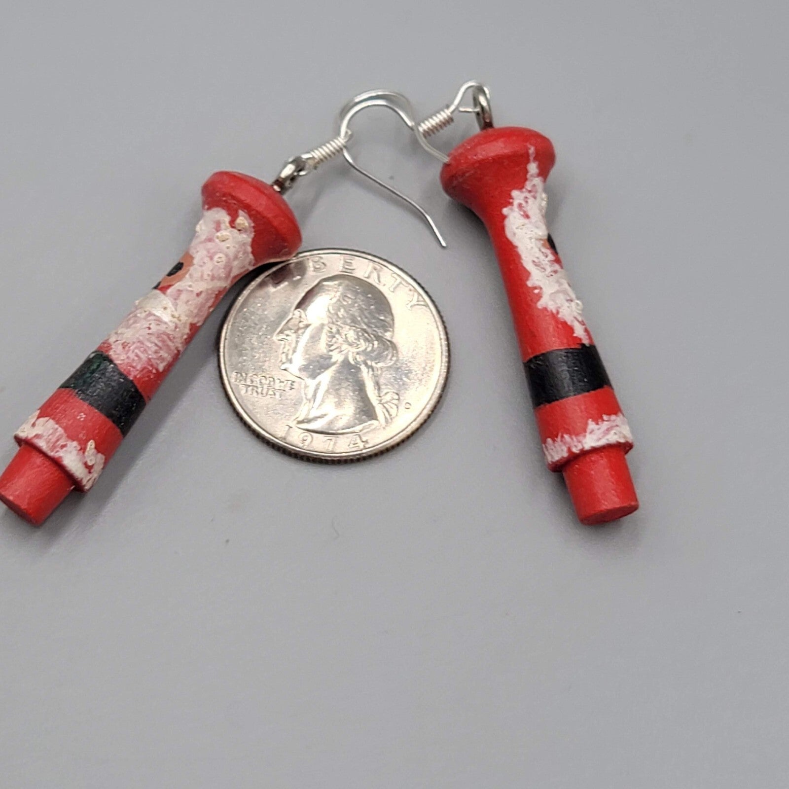 Vintage Christmas Santa Pierced Earrings Hand Painted Wood Dangle 2"