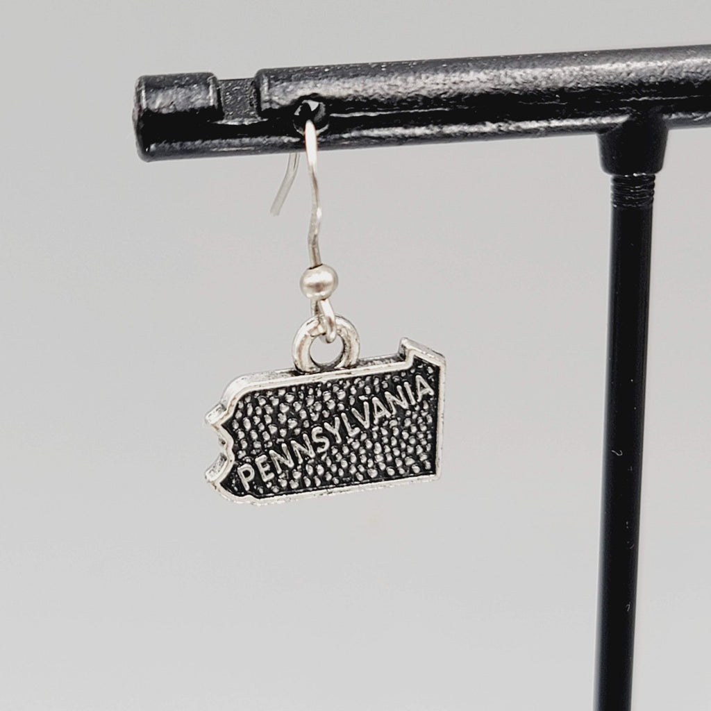 State of Pennsylvania Pierced Earrings Silver tone Dangle 3/8"