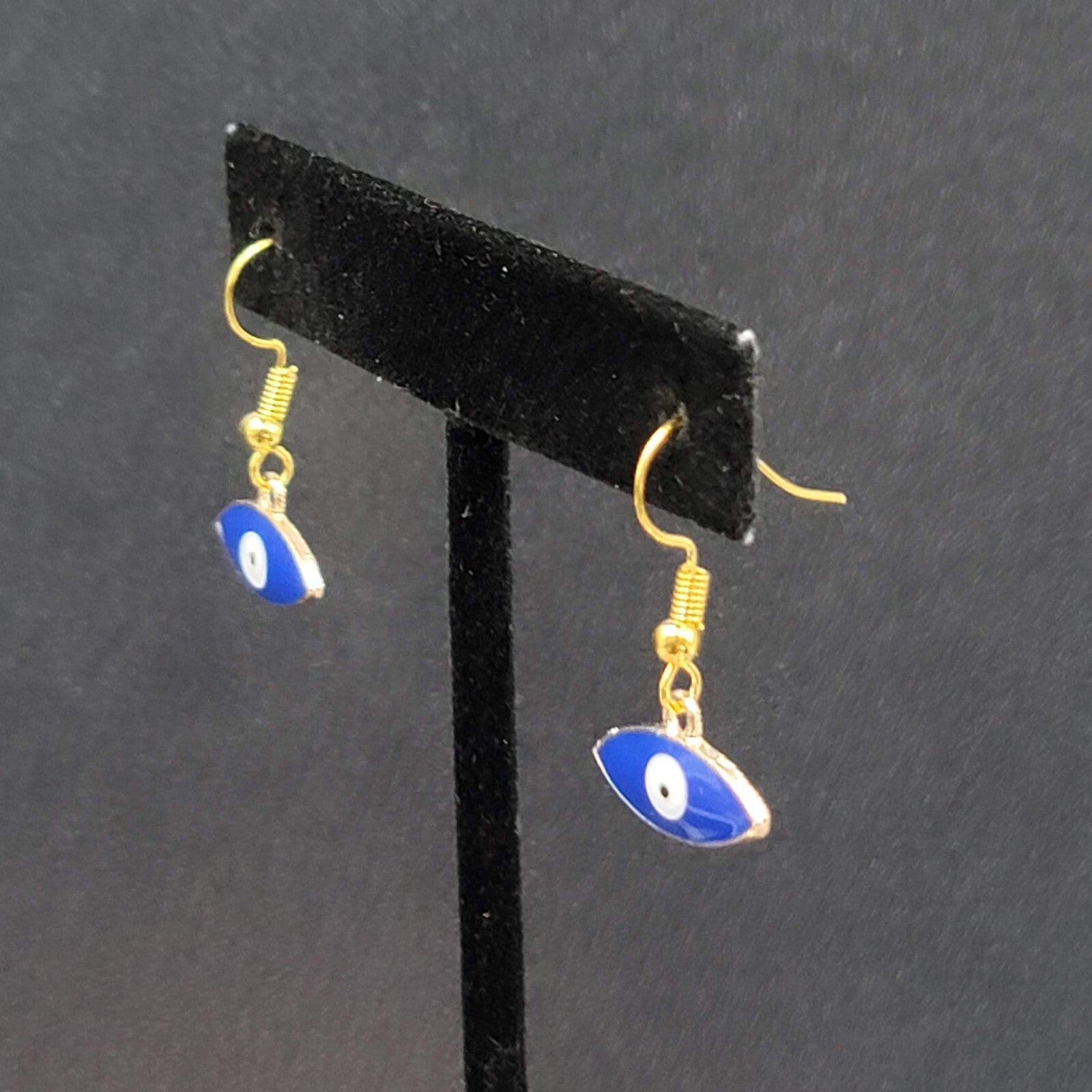 Pierced Earrings Gold tone Enamel Evil Eye Dangle 1/2"