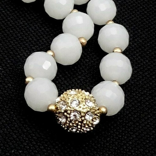 Opaque Faceted Glass Bead Necklace Gold tone 16" - 18"