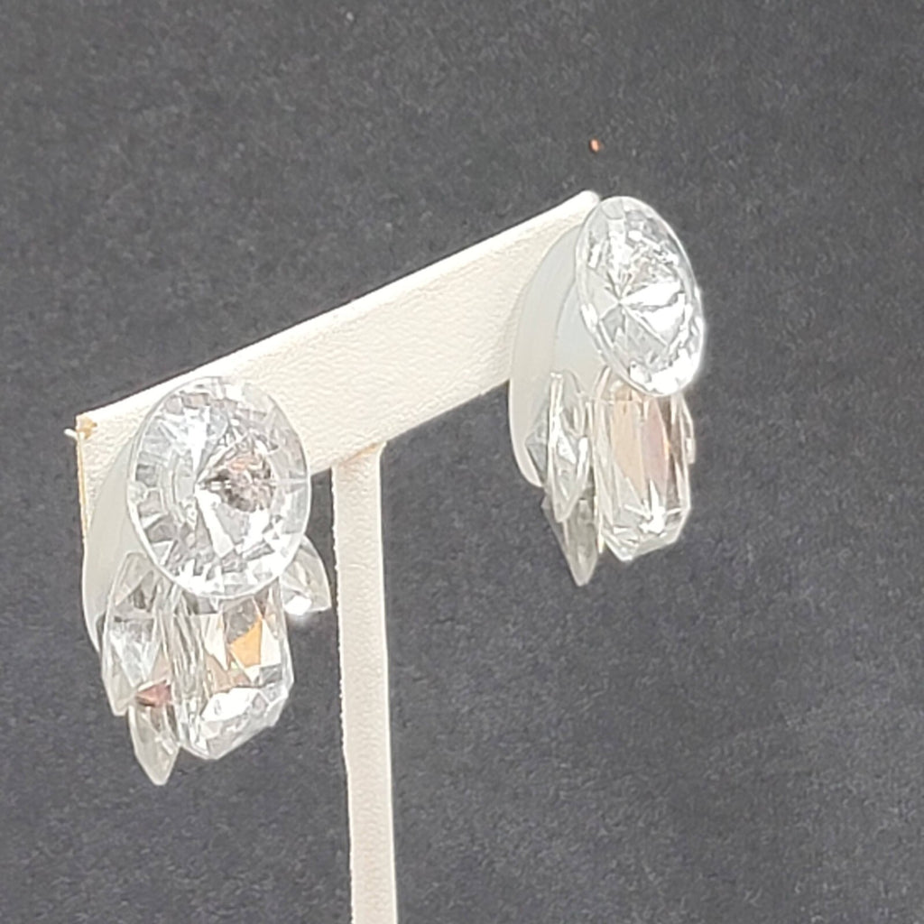 Pierced Earrings Silver tone Large Statement Acrylic Sparkle 1 3/8"
