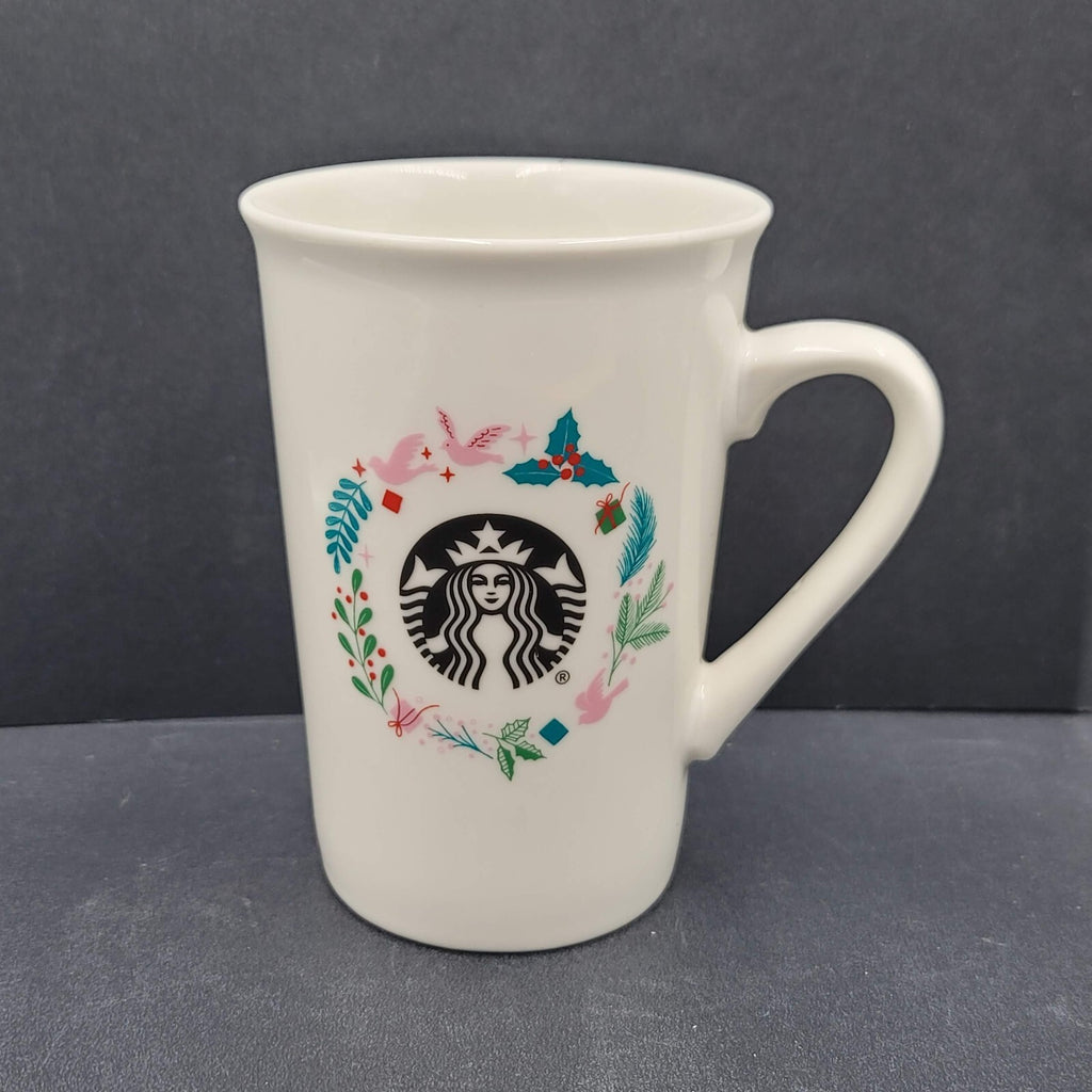 Starbucks 2019 Holiday Ceramic Coffee Mug Holly Dove White 10 oz.