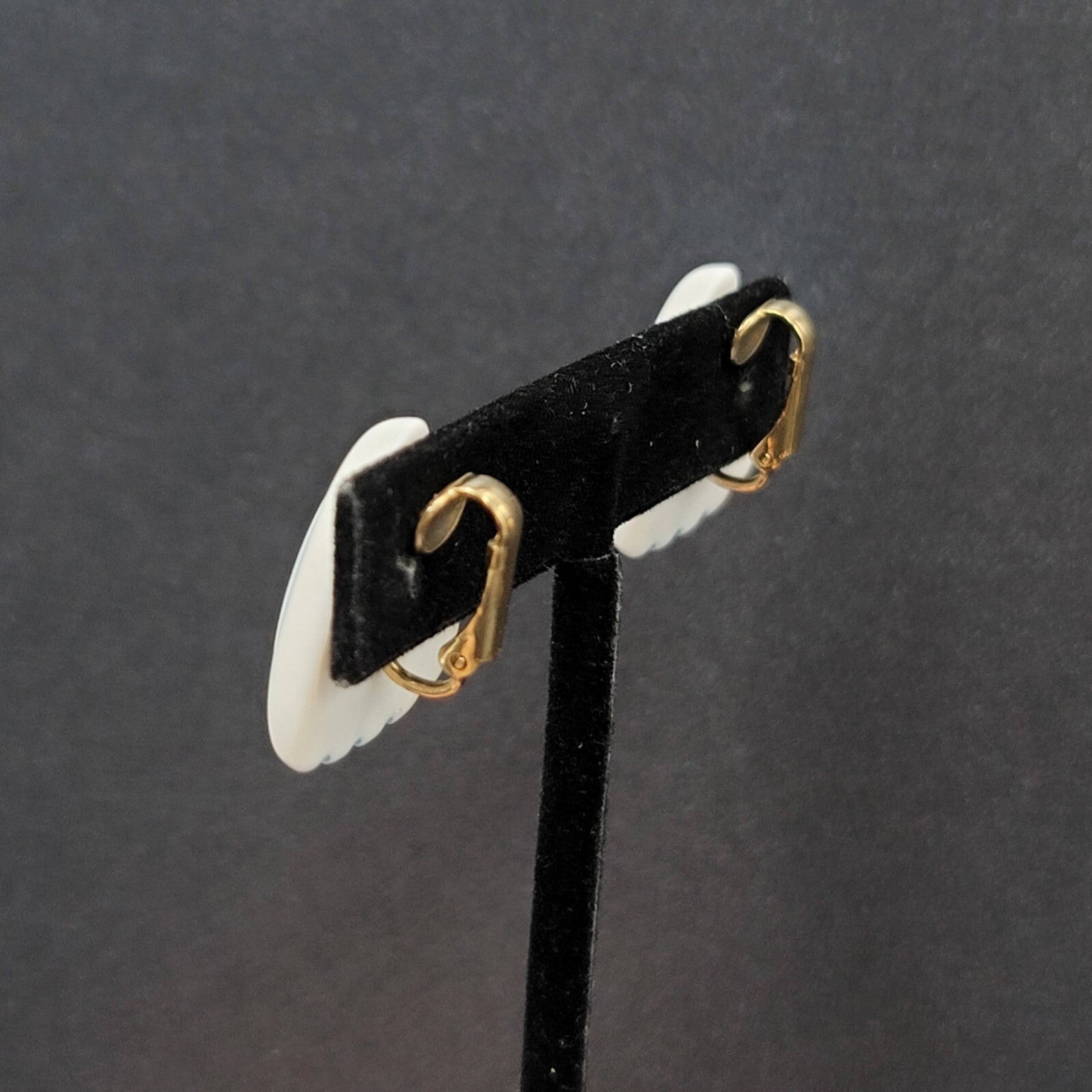 Vintage Clip on Earrings Acrylic White Blue Triangle 1"