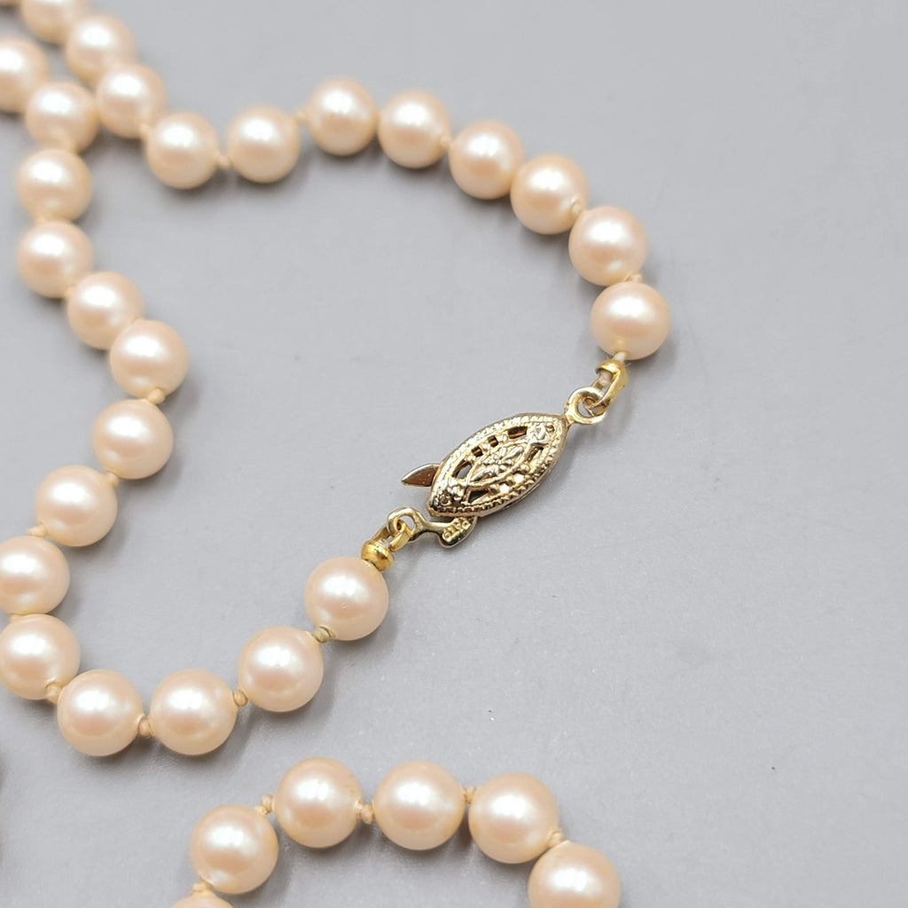 Vintage Champagne Faux Pearl Necklace Hand Knotted 20 in