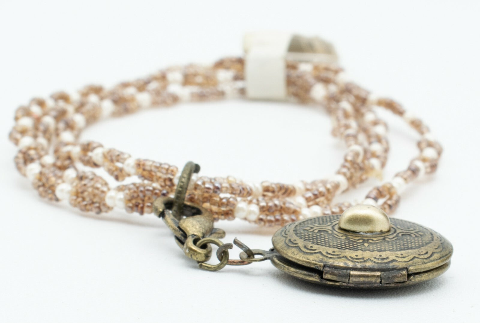 Locket Charm Bracelet Elastic Seed Bead Estate Costume Jewelry NWT $29