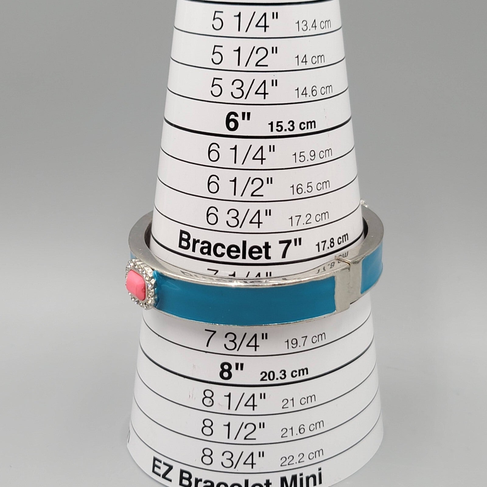 Hinged Bangle Bracelet Silver tone Blue Enamel Pink Accent 7.25"