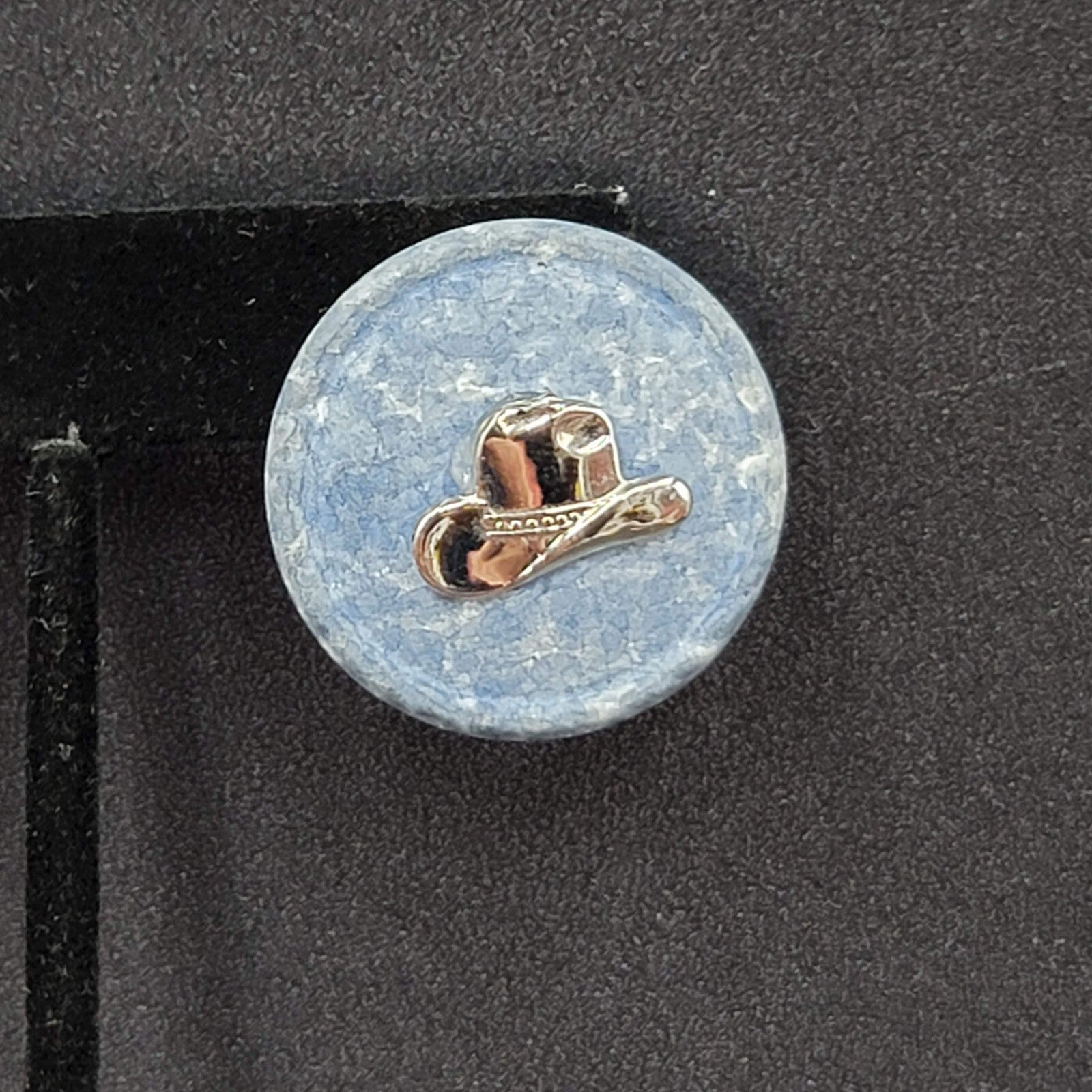Vintage Pierced Earrings Blue Disc Western Cowboy Hat Silver tone 1 1/8"