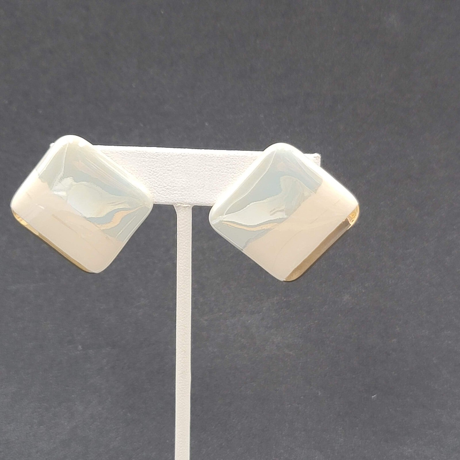 Vintage Pierced Earrings Hand Panted Porcelain Square Drop 1 1/8"