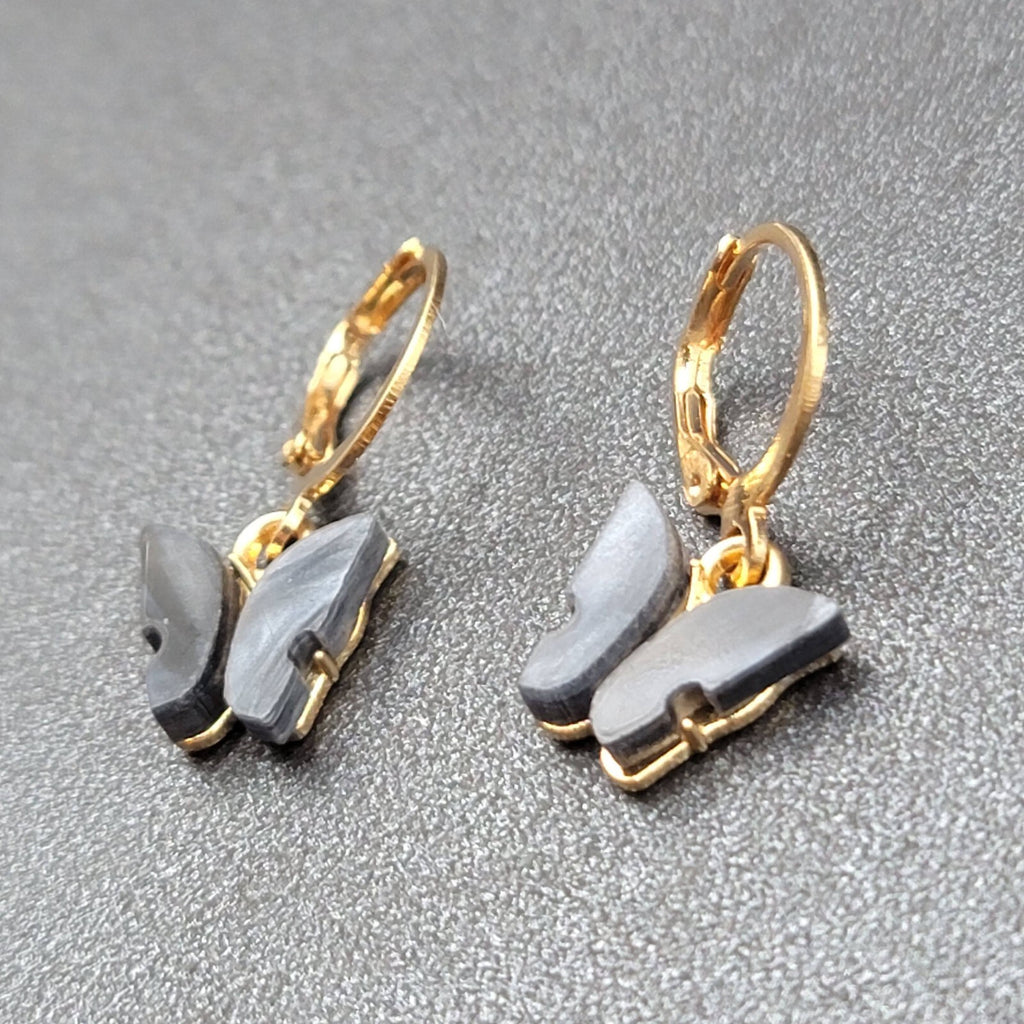 New Pierced Earrings Gold tone Gray Resin Butterfly Dangle Huggie Hoops 1/2"