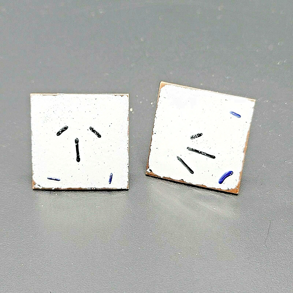 Vintage Copper Enamel Mid Century Cufflinks Modernist Abstract 1" White