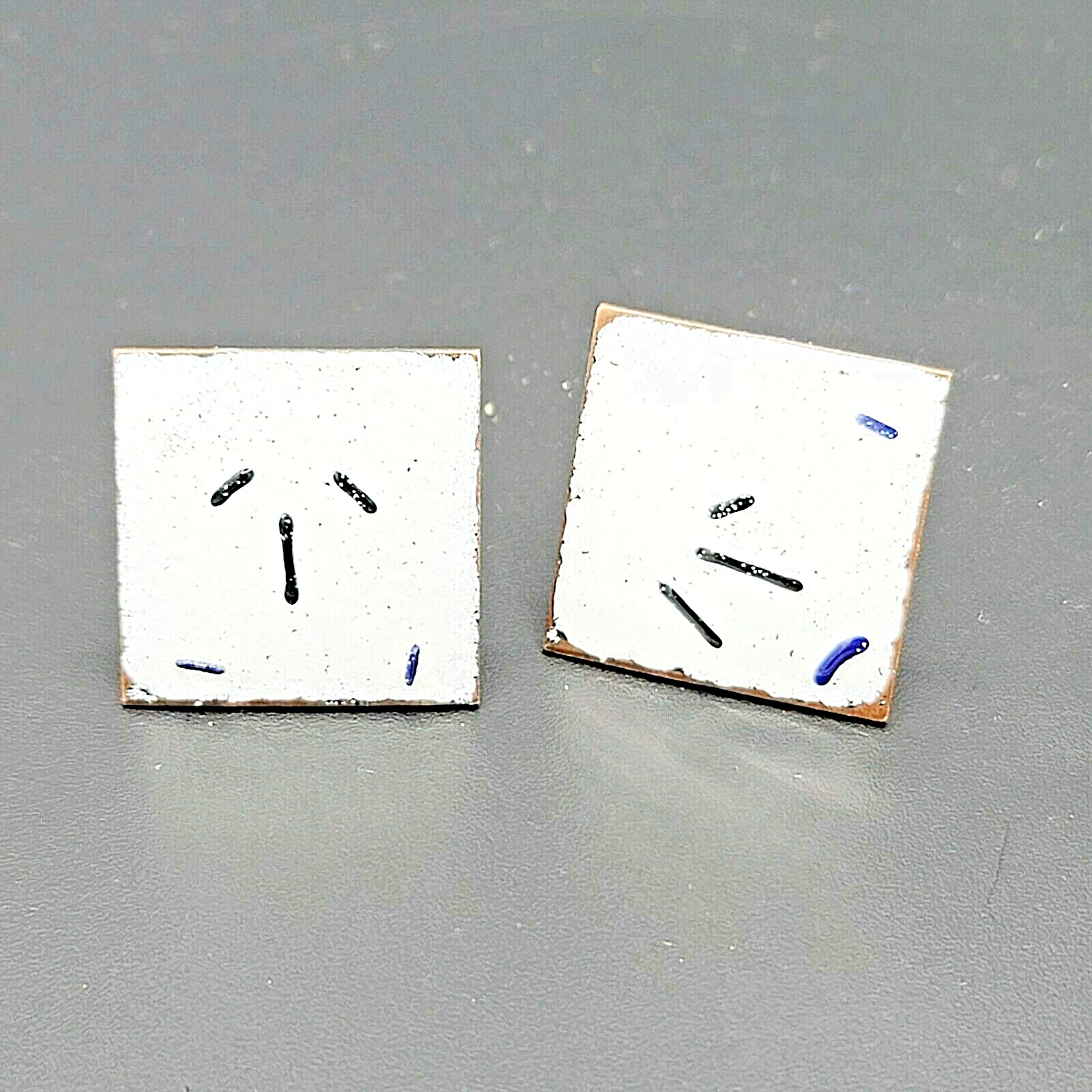 Vintage Copper Enamel Mid Century Cufflinks Modernist Abstract 1" White