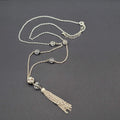 Long Chain Tassel Necklace Silver tone Rhinestone Accent 28"