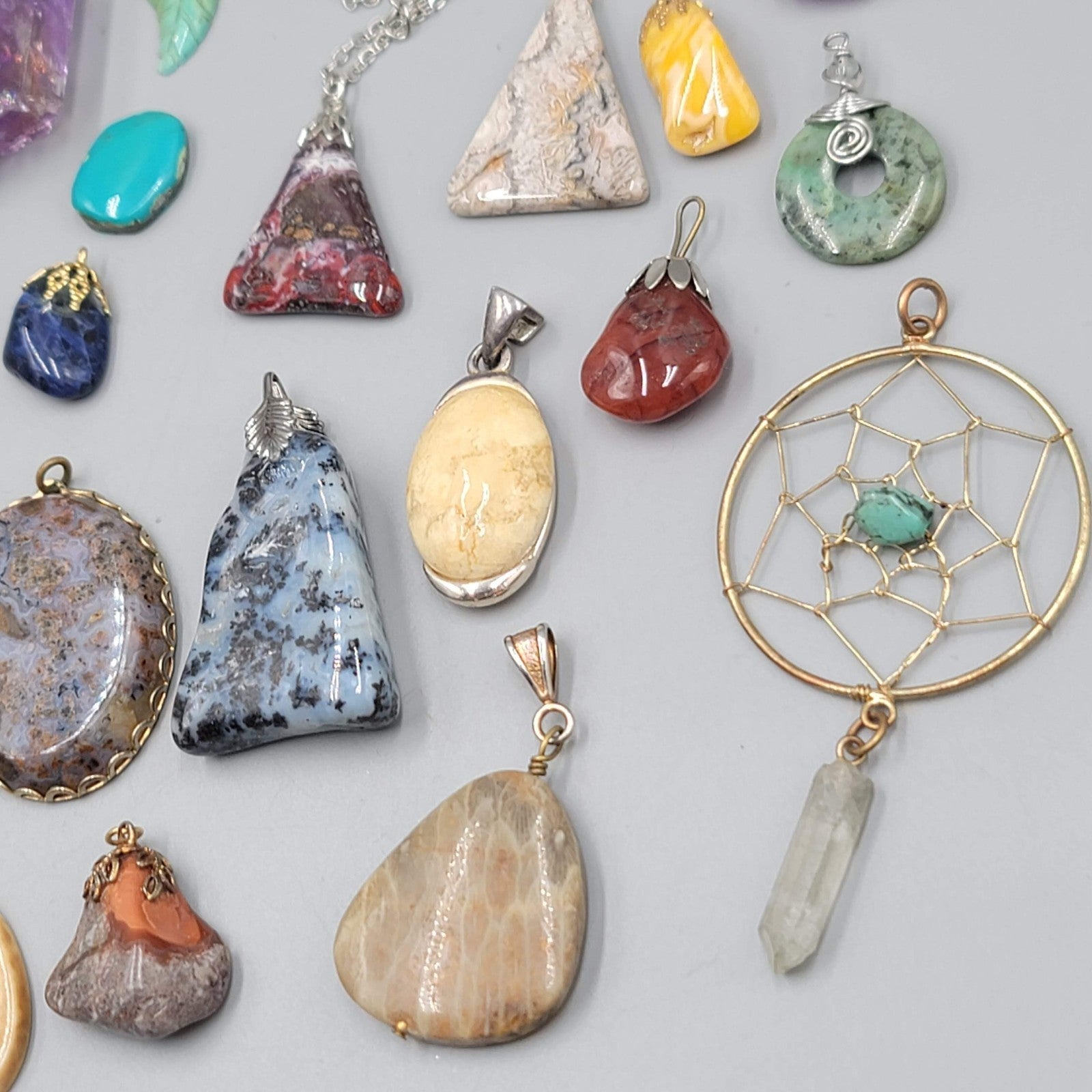 All Semi Precious Gemstone Stone Pendant Lot of 23 Various Styles Colors